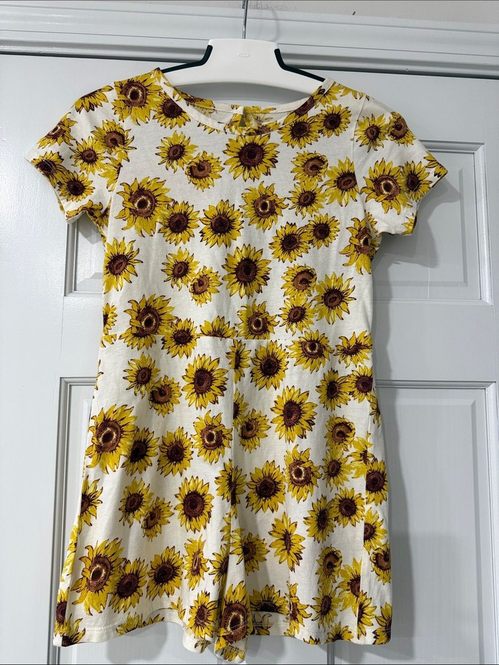 Melrose and Market Sunflower Print Short Sleeve Romper Open Back Size L (10/12)